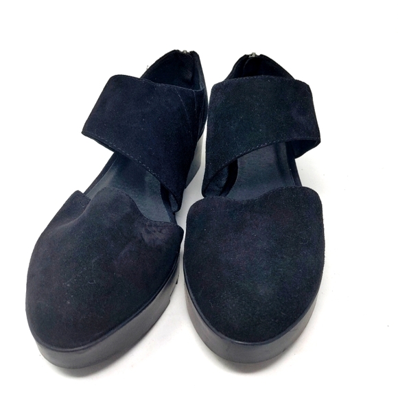 Eileen Fisher Turban Asymmetrical Wedge Black Suede Size 8 - Picture 5 of 11